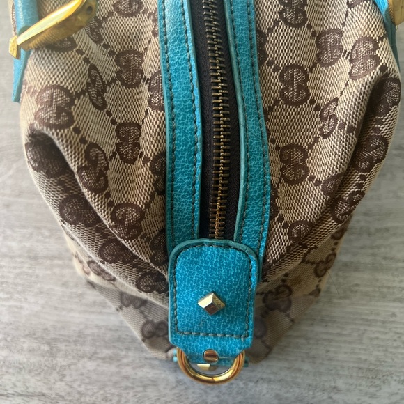 Gucci Tan and Blue Satchel with Signature Monogram - Picture 7 of 13